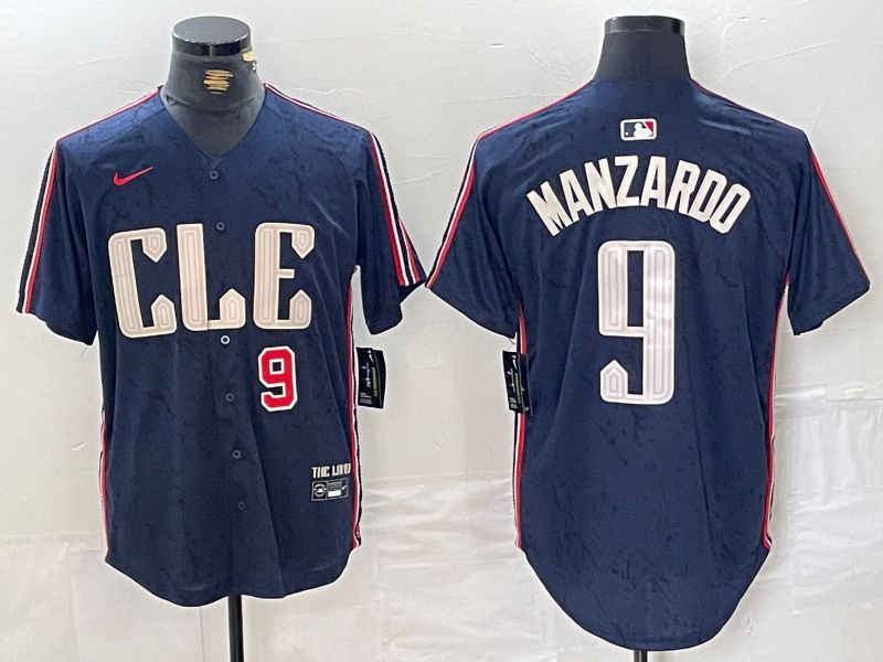 Men Cleveland Indians #9 Manzardo Blue City Edition Nike 2024 MLB Jersey style 3->cleveland indians->MLB Jersey